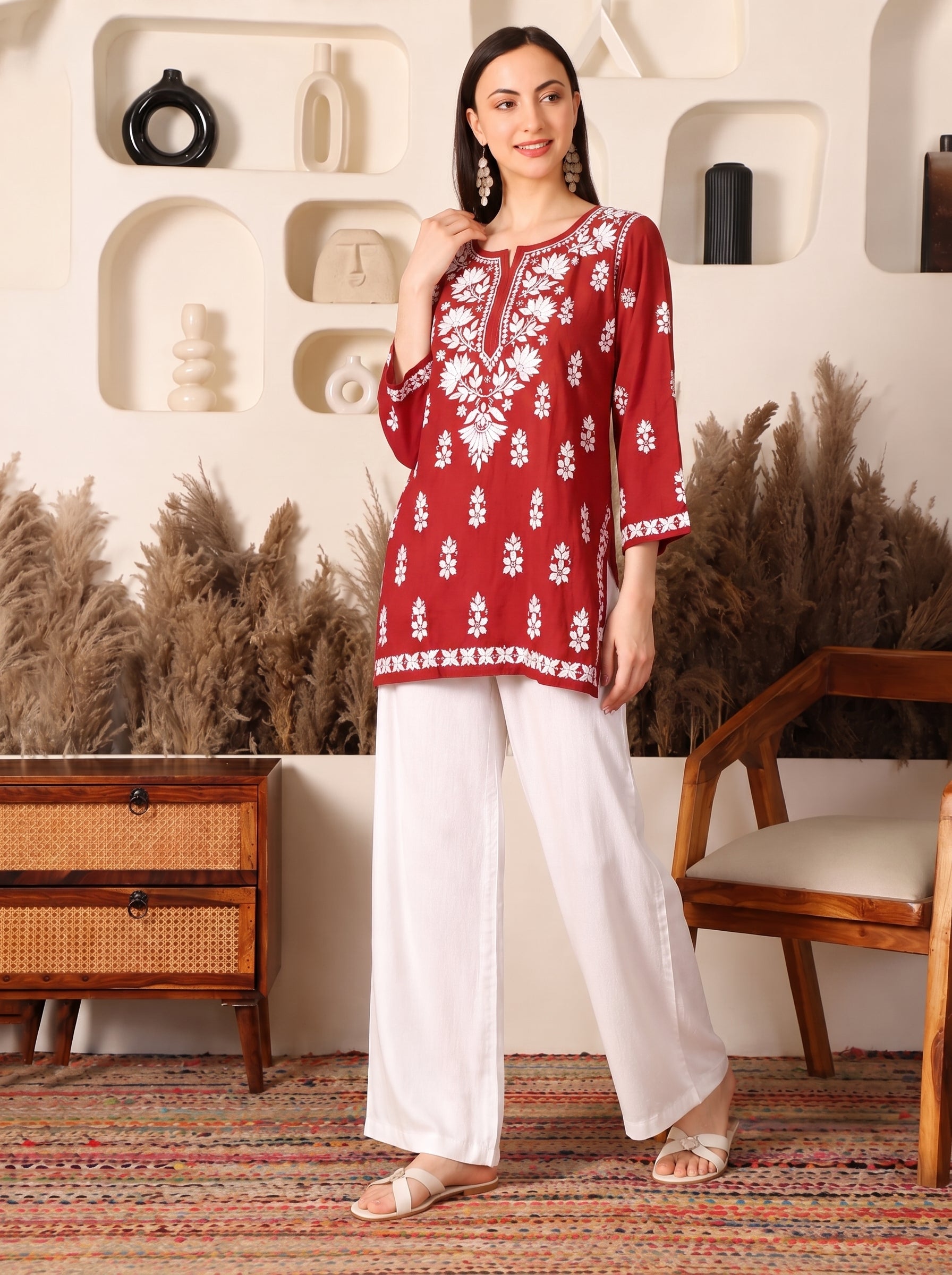 Ghaara Modal Red Chikankari Kurta
