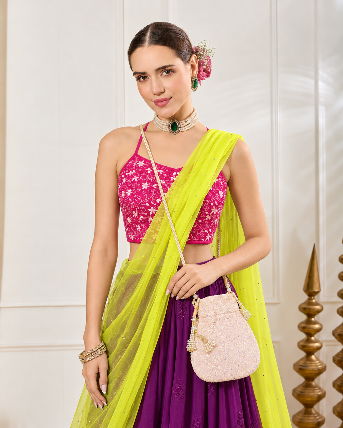 Blush Chikankari embroidery Potli Bag