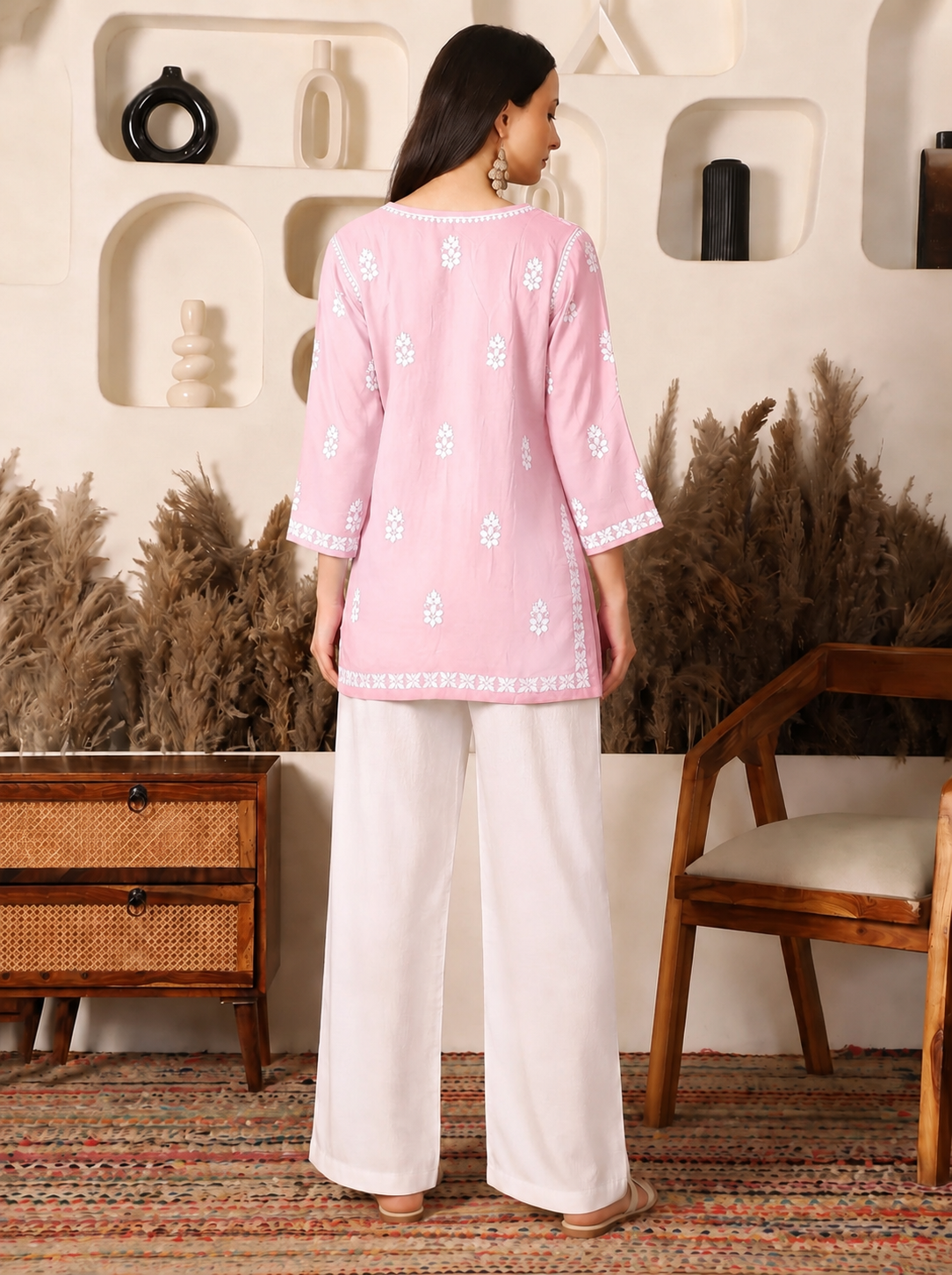 Ghaara Modal Pink Chikankari Kurta