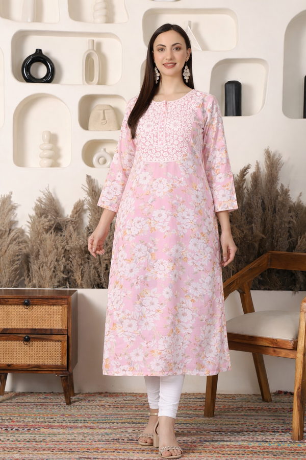 Gulbahaar Cotton Pink Chikankari Kurta