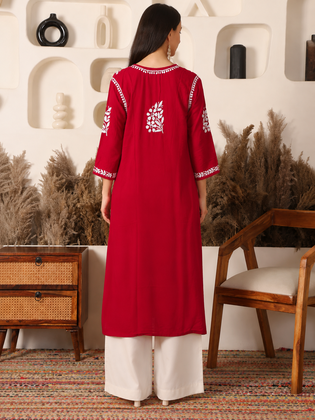 Gulnaar Modal Red Yoke Kurta