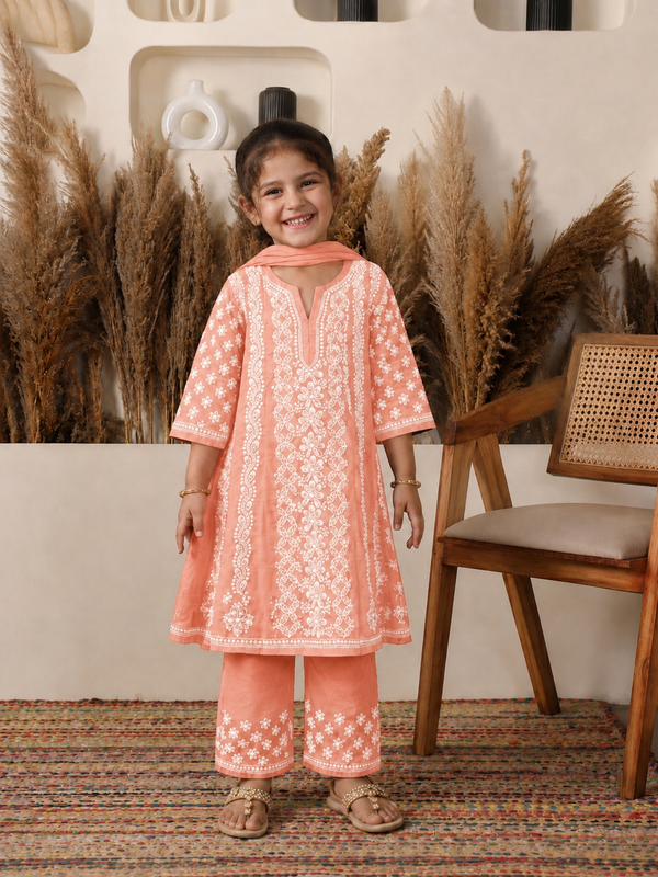 Shehzadi Cotton Light Peach Anarkali Set