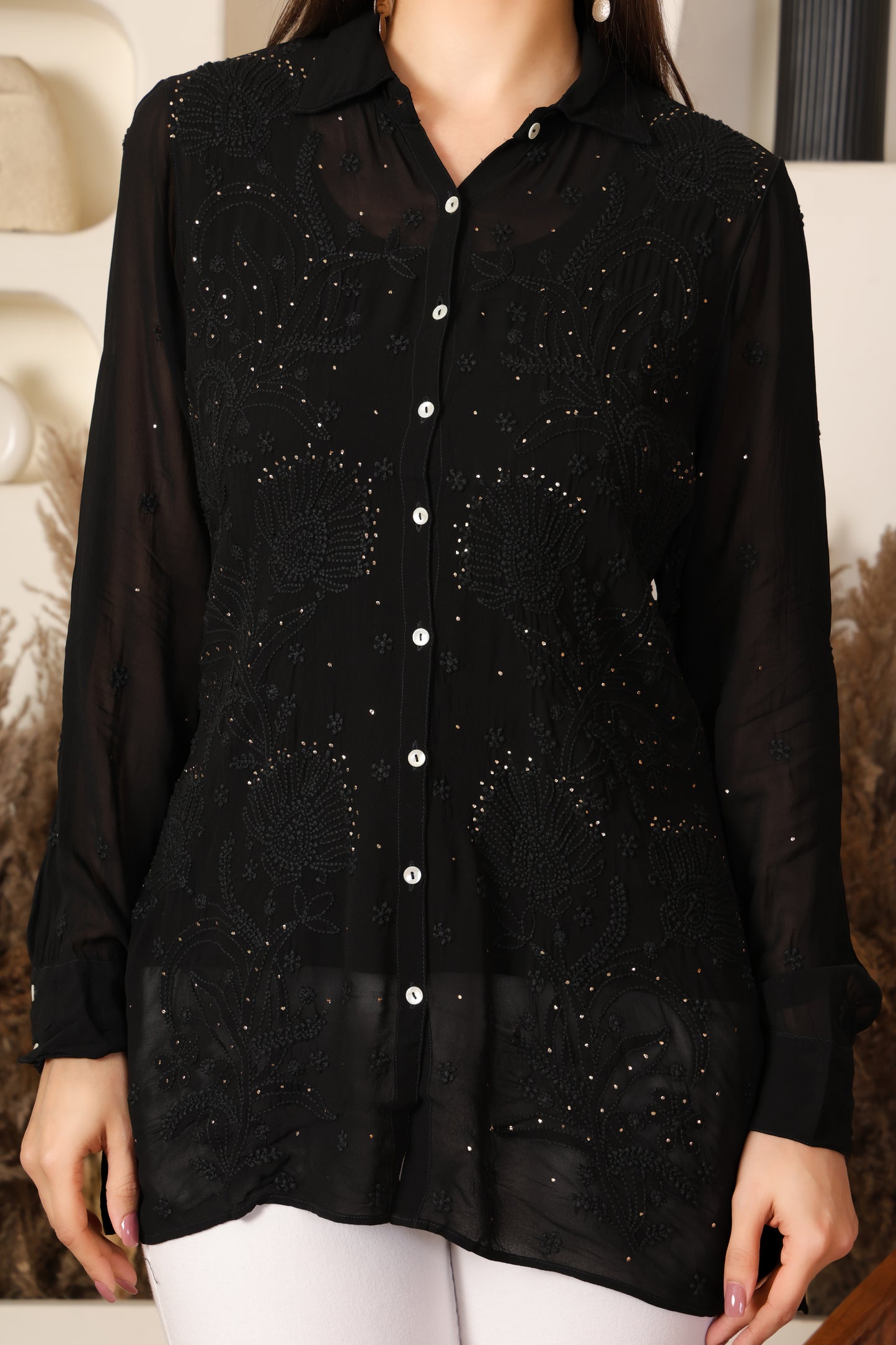 Ziya Mukaish Peach Shirt