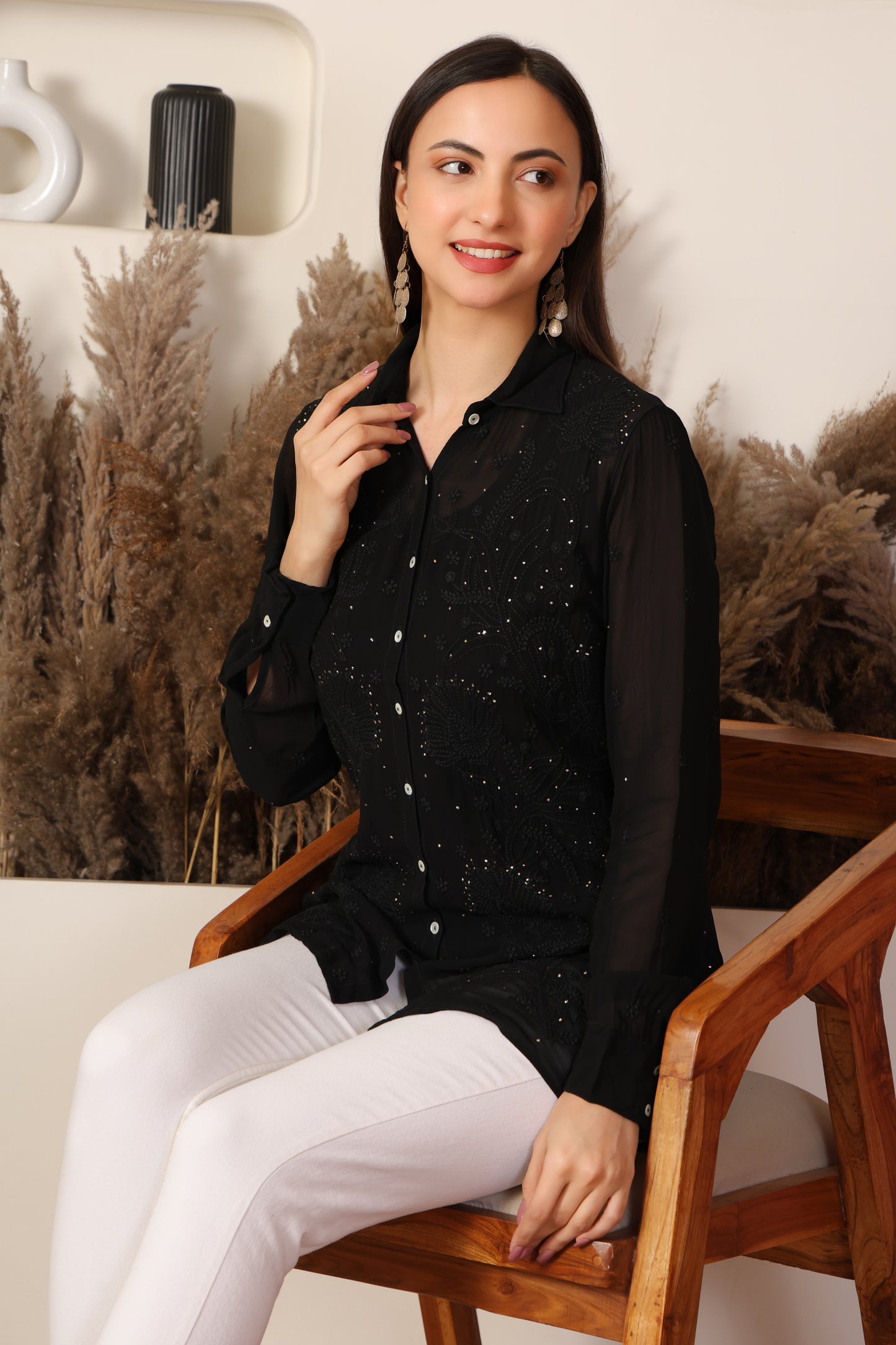 Ziya Mukaish Peach Shirt