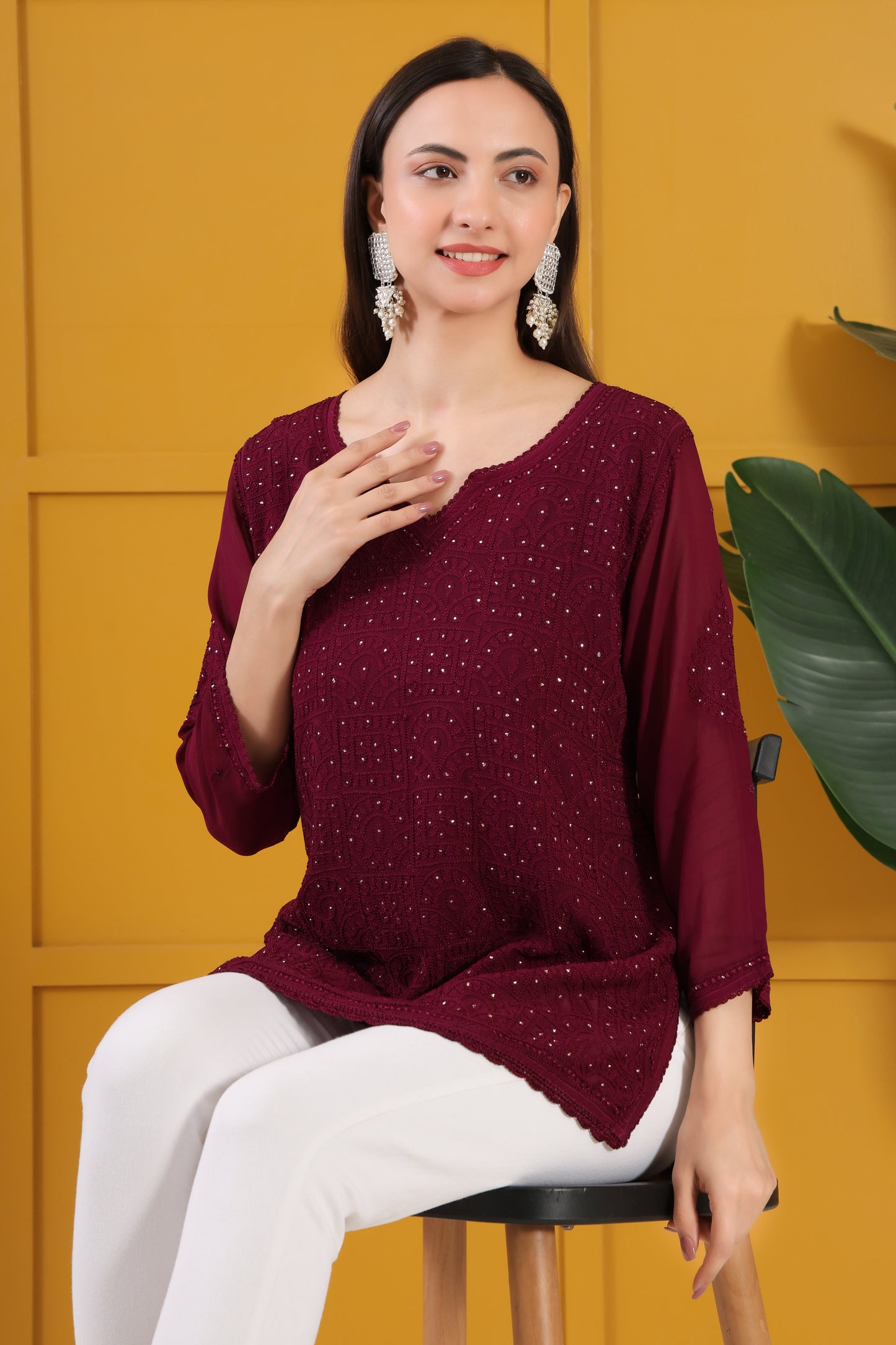 Mehza Chikankari Top