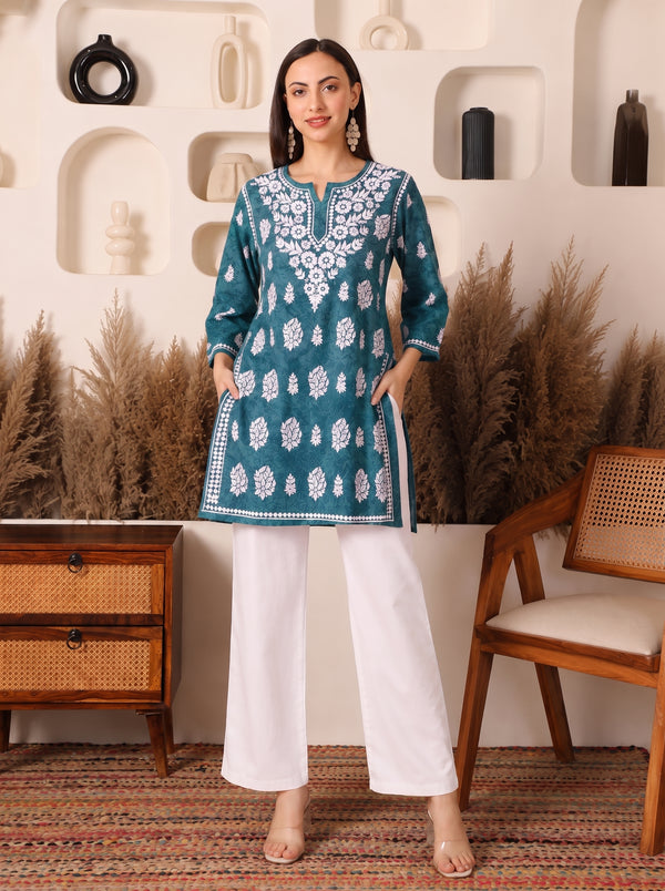 Safiya Cotton Teal Printed Kurta