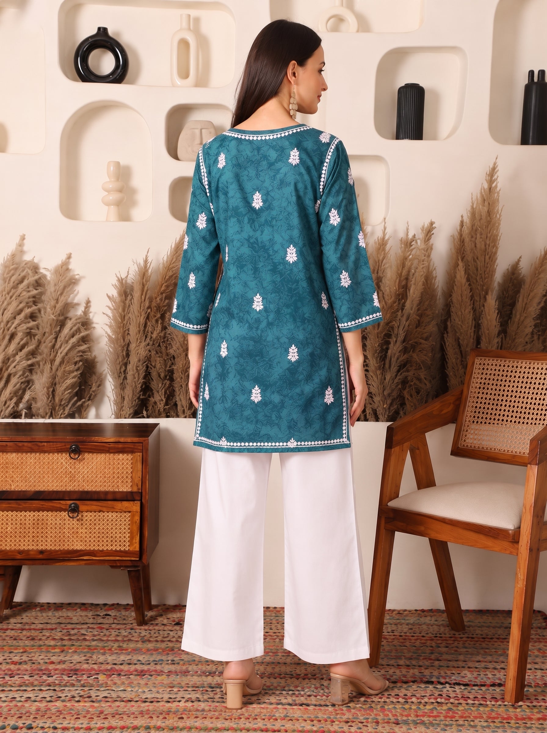 Safiya Cotton Teal Printed Kurta
