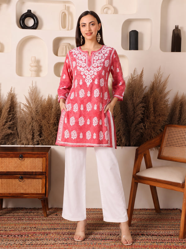 Safiya Cotton Coral Orange Printed Kurta