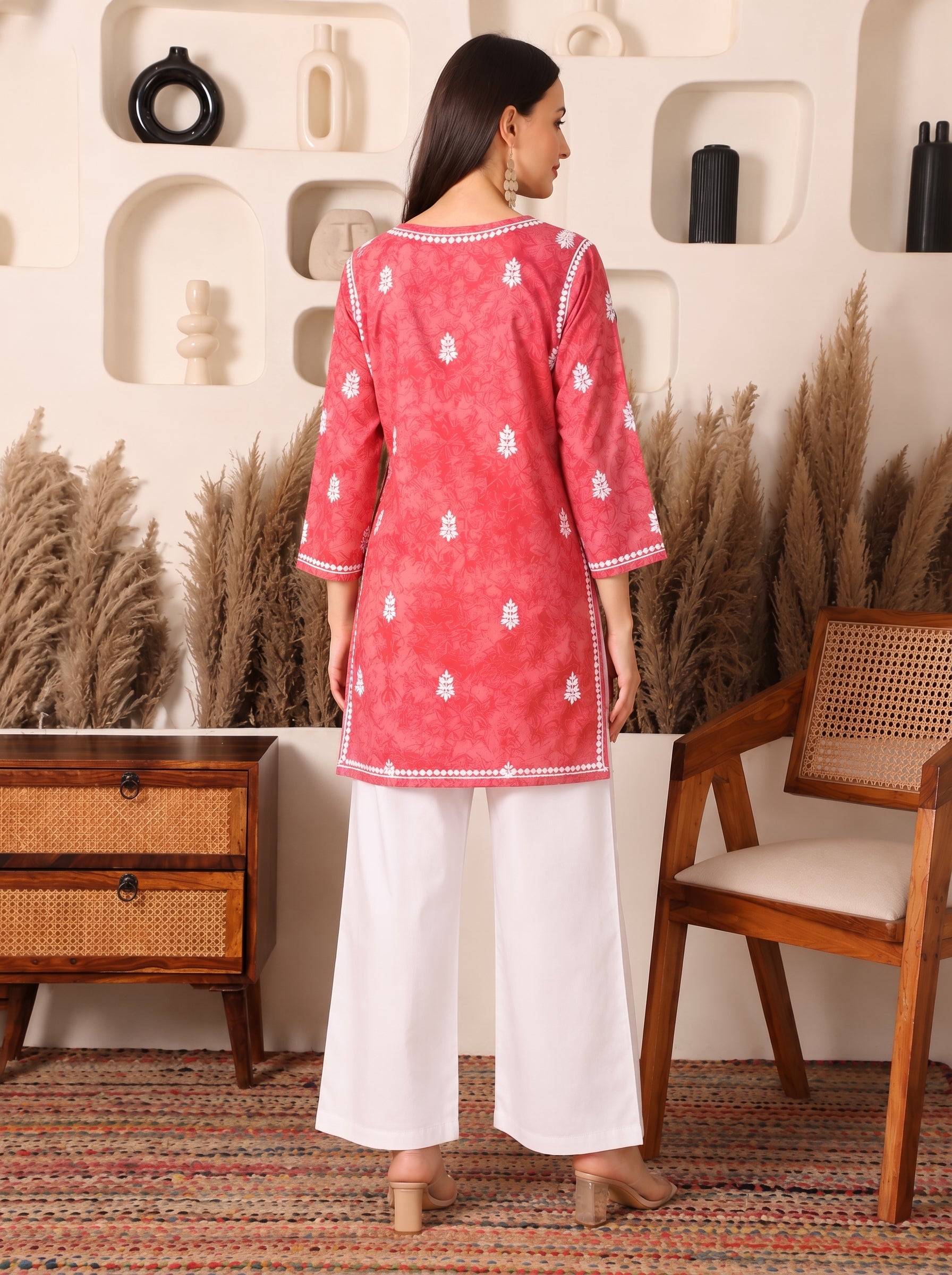 Safiya Cotton Coral Orange Printed Kurta