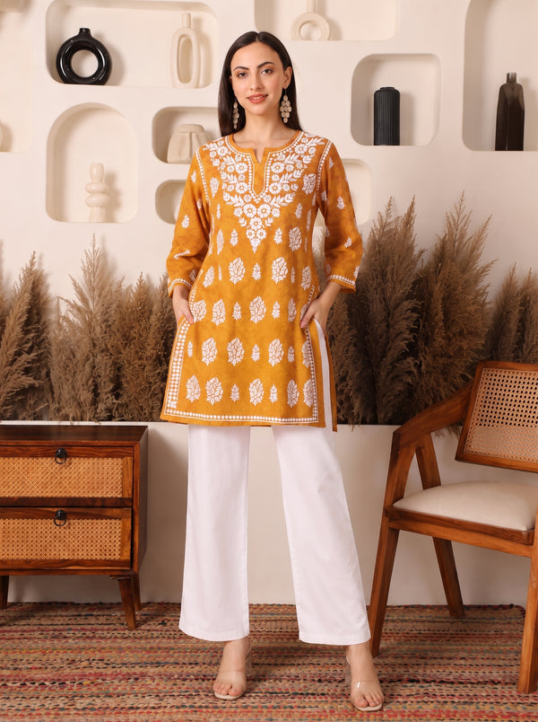 Safiya Cotton Mustard Printed Kurta