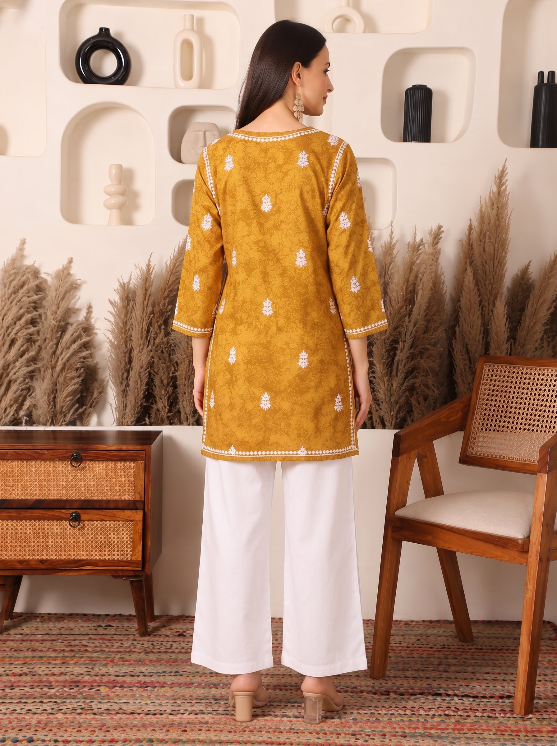 Safiya Cotton Mustard Printed Kurta