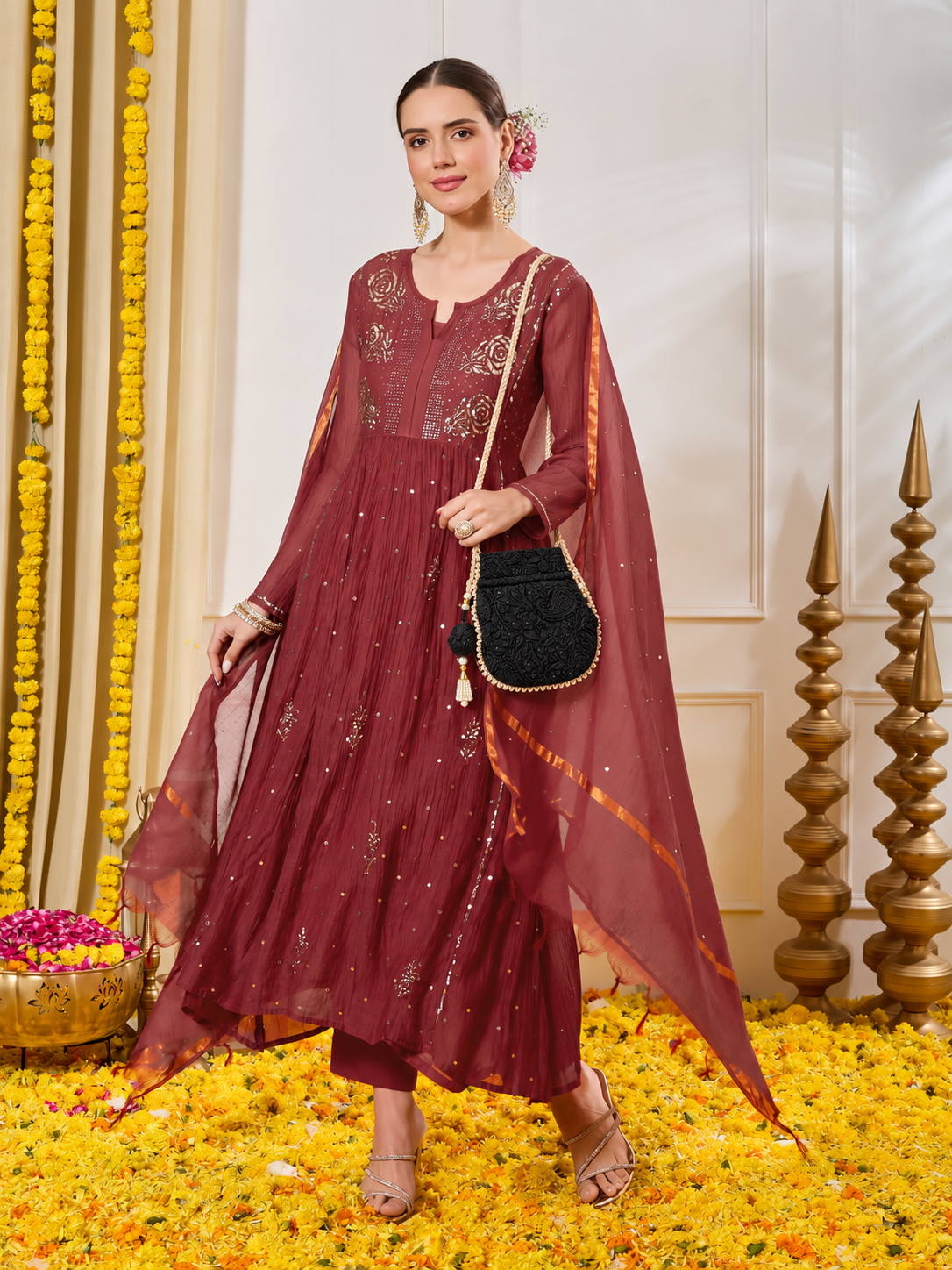 Black Chikankari embroidery Potli Bag