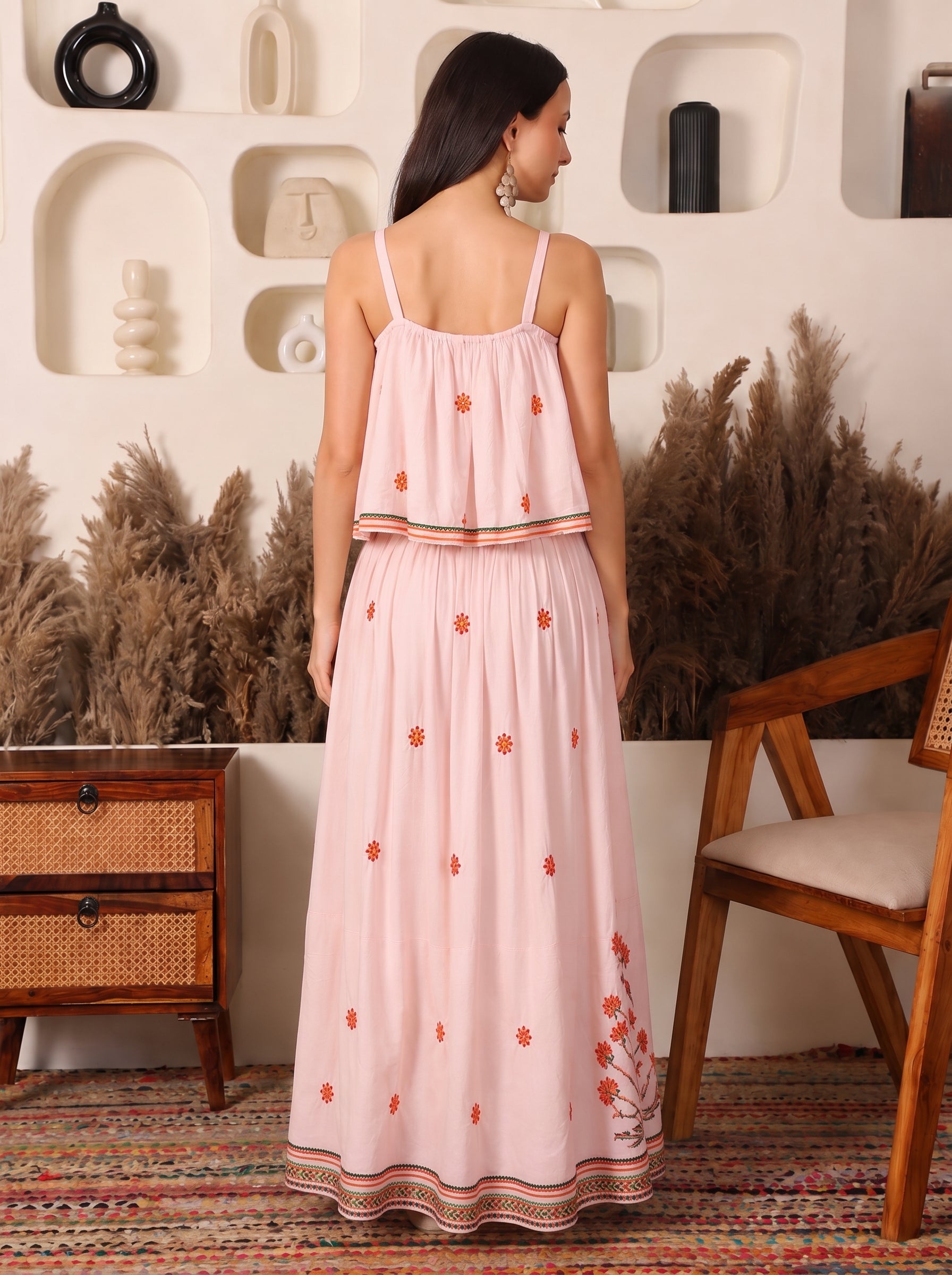Meadow Rayon Peach Chikankari Dress