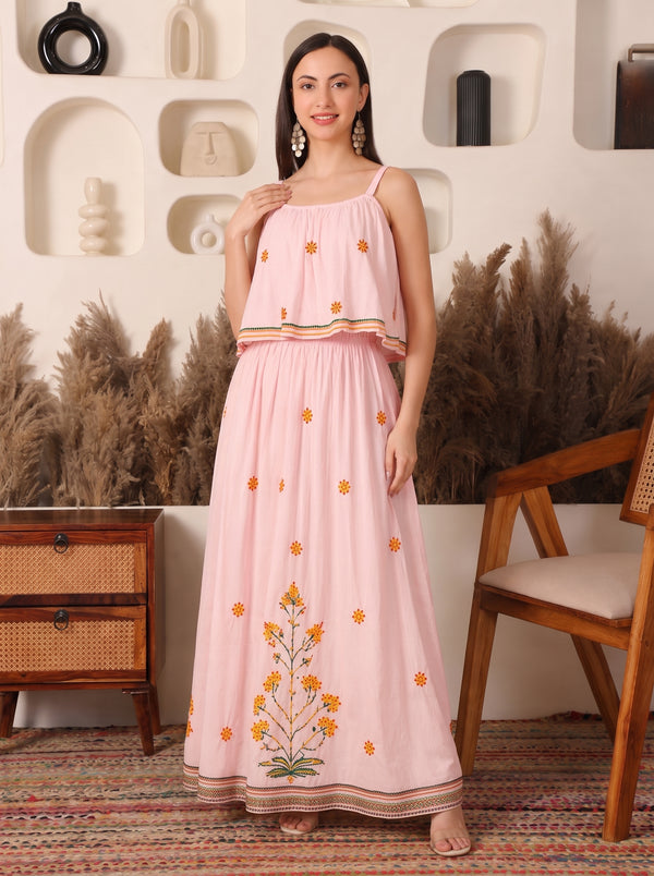 Meadow Rayon Peach Chikankari Dress