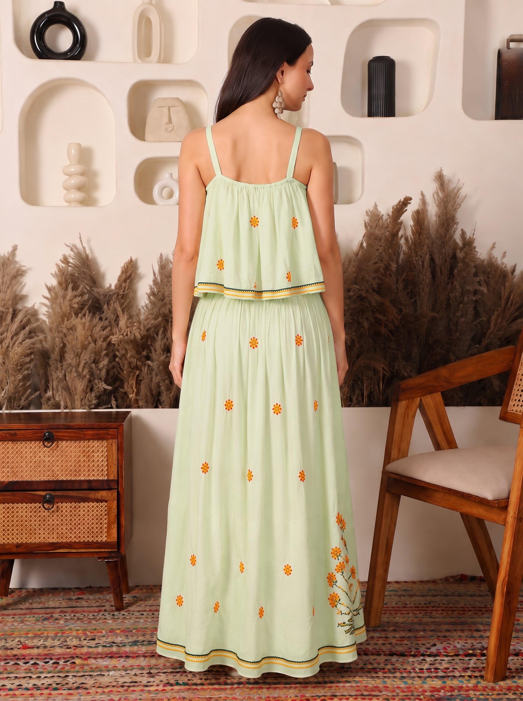 Meadow Rayon Pistachio Chikankari Dress