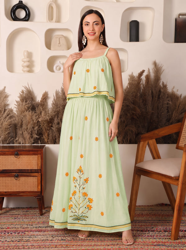 Meadow Rayon Pistachio Chikankari Dress