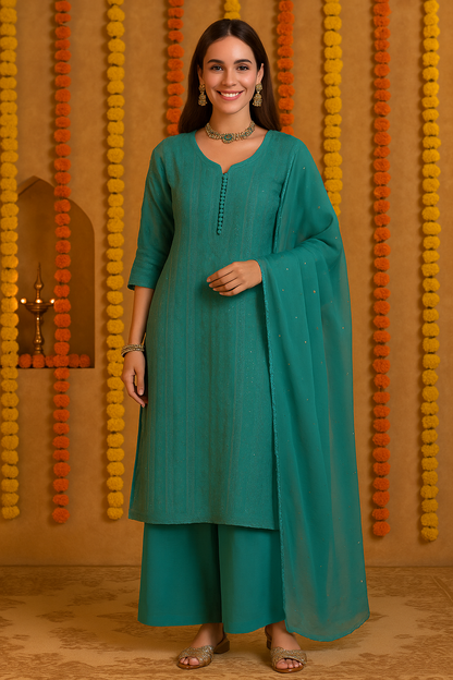 Neel Tara Mul Chanderi Set with Mukaish