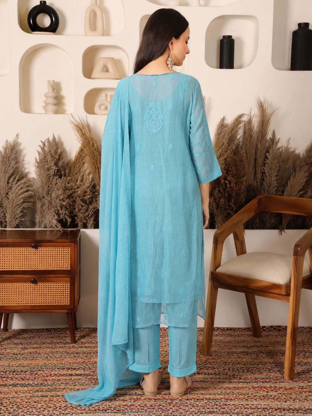 Neel Tara Mul Chanderi Teal Suit Set