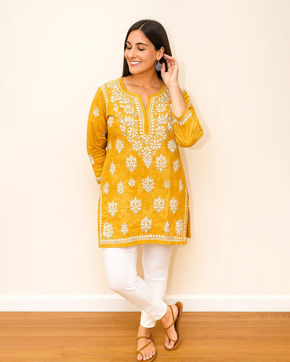 Chikankari Printed Cotton Kurta- Ghaaspatti work