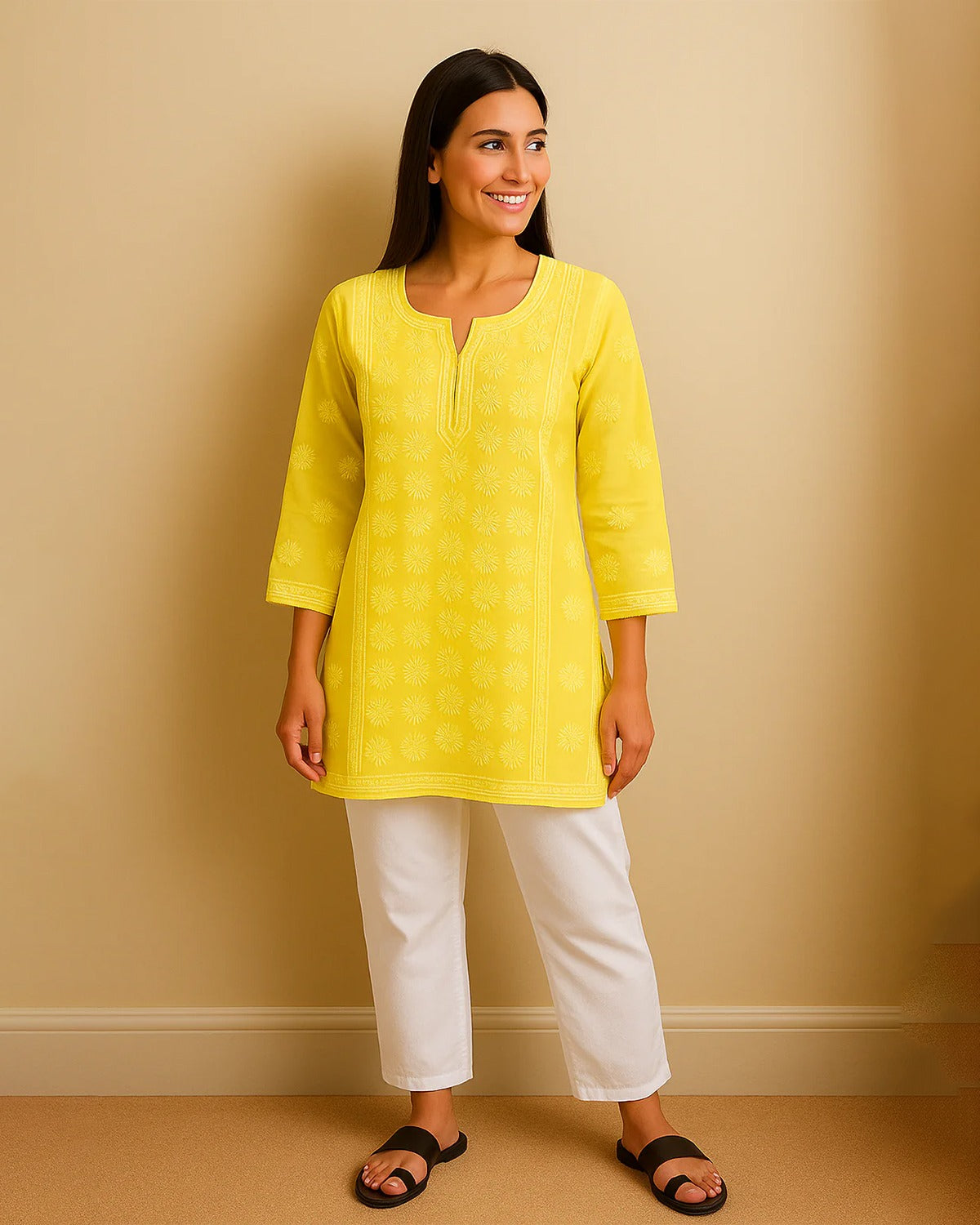 Chikankari Cotton Kurta -Bakhiya, Phanda work