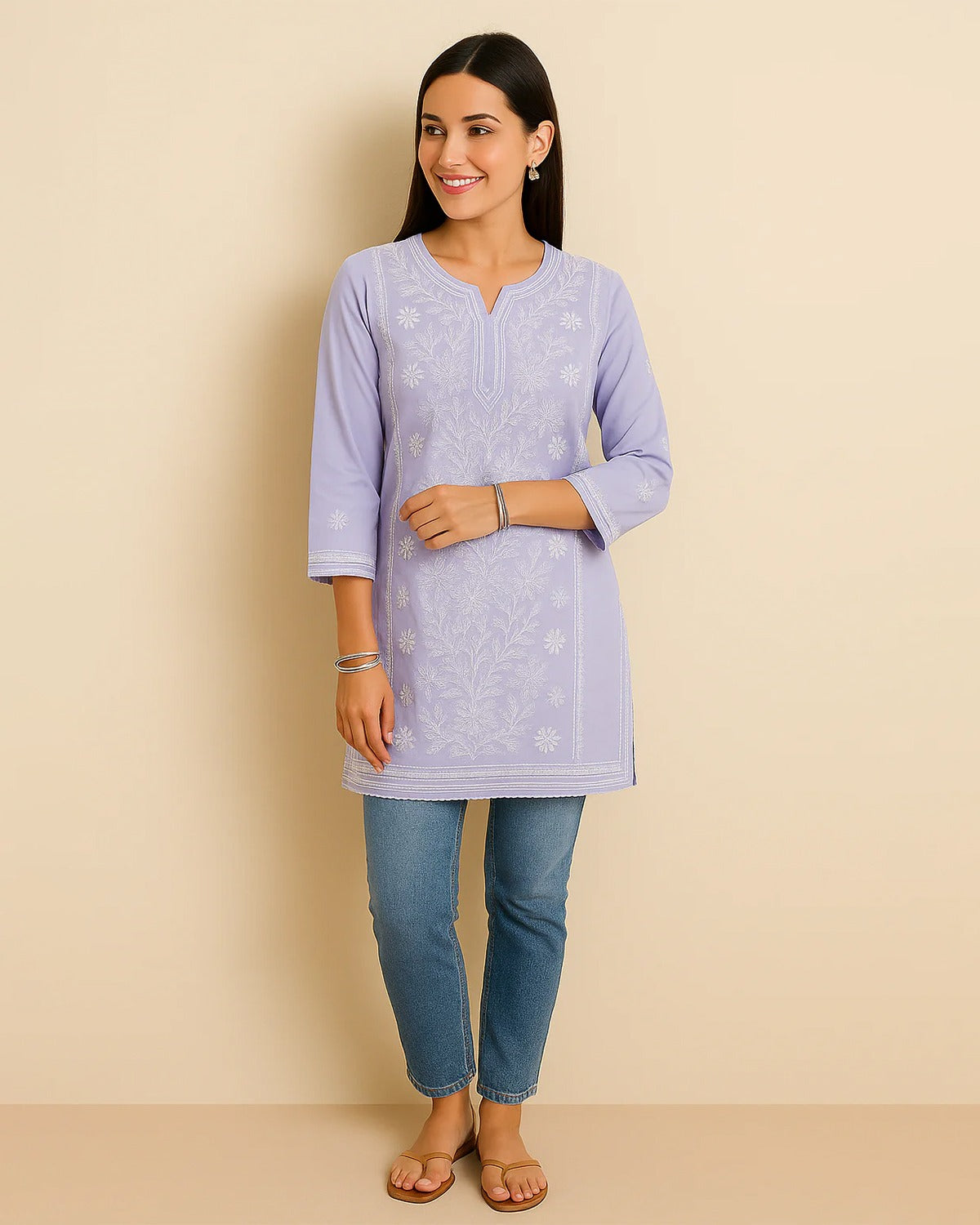Chikankari Cotton Kurta -Bakhiya, Phanda work