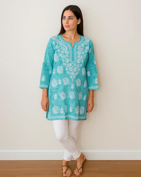 Chikankari Printed Cotton Kurta- Ghaaspatti work
