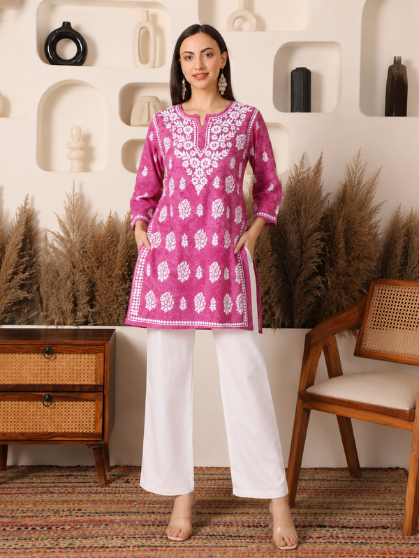 Safiya Cotton Dark Pink Printed Kurta