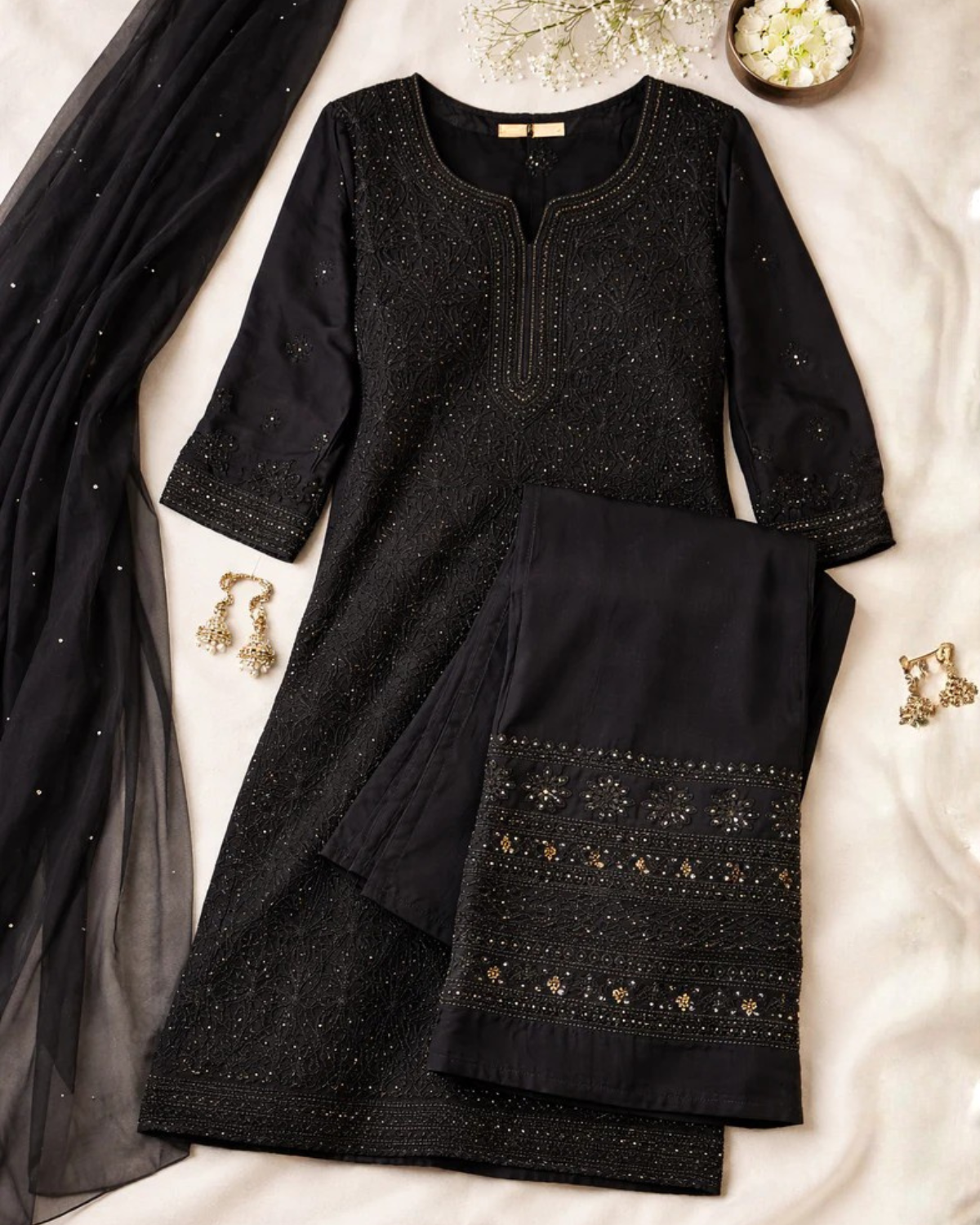 Rivaaz Viscose Chikankari Suit Set