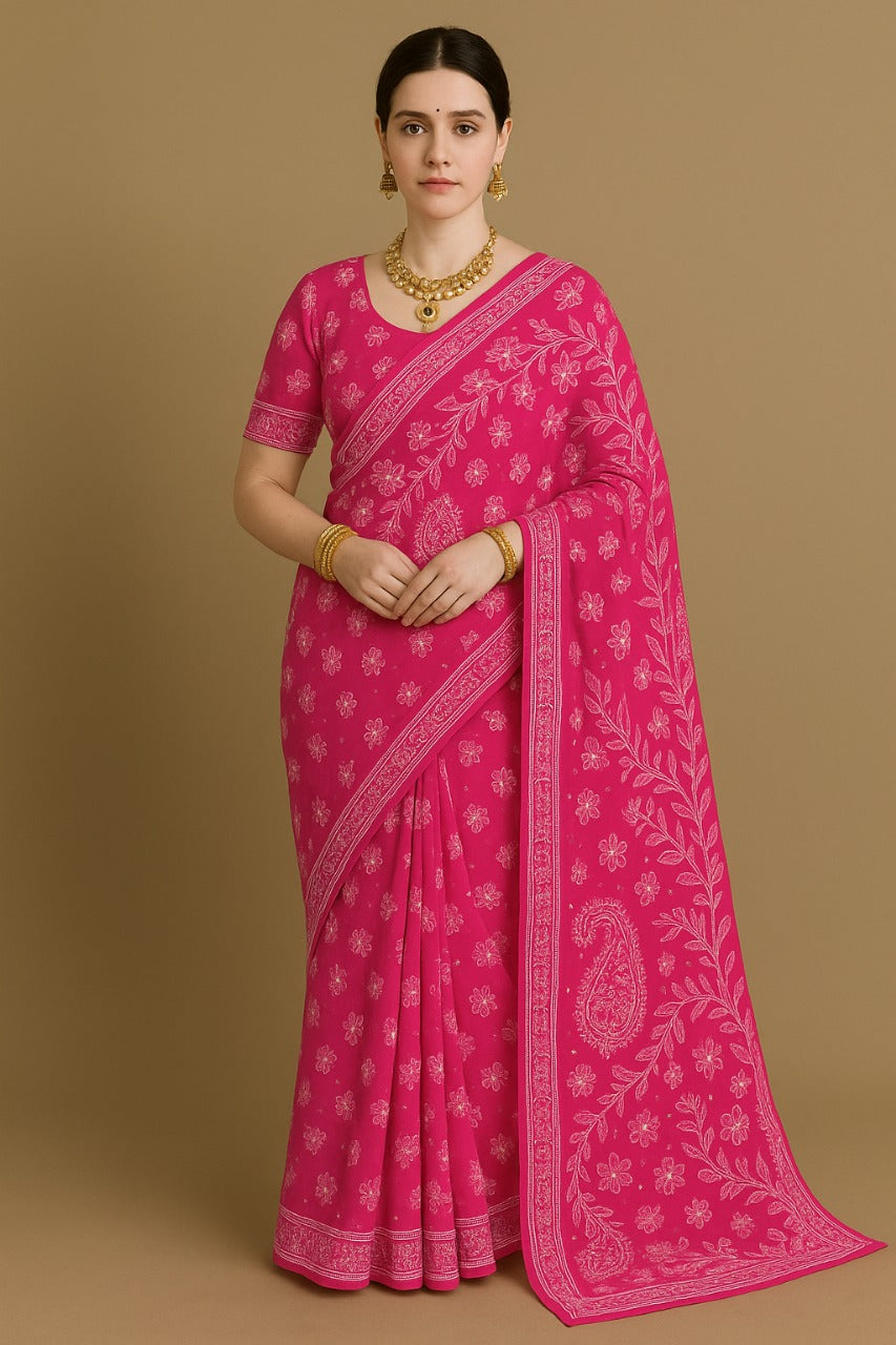 Misri Chikankari Georgette Mukaish Saree