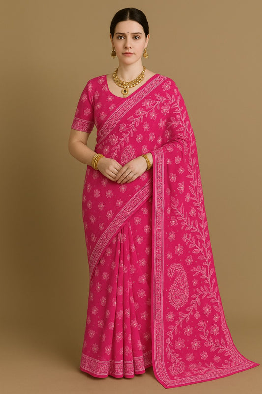 Misri Chikankari Georgette Mukaish Saree