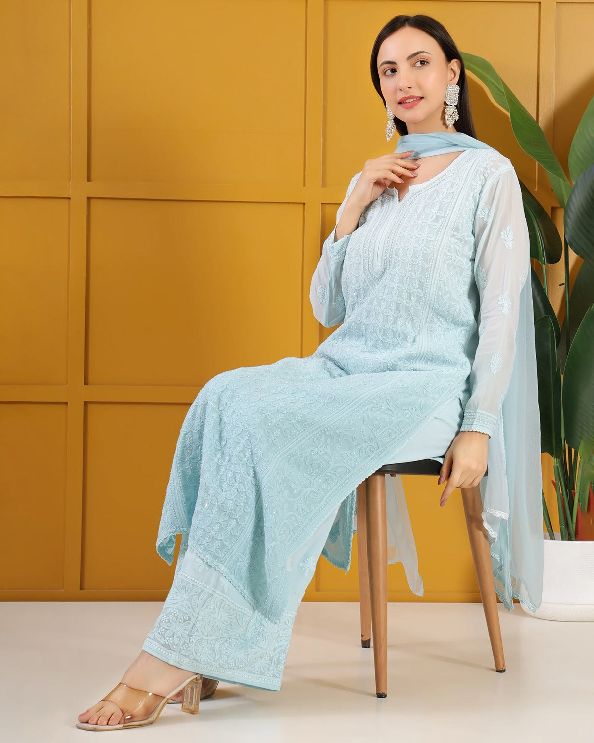 Roshan -e- Shimmer Blue Chikankari Ensemble