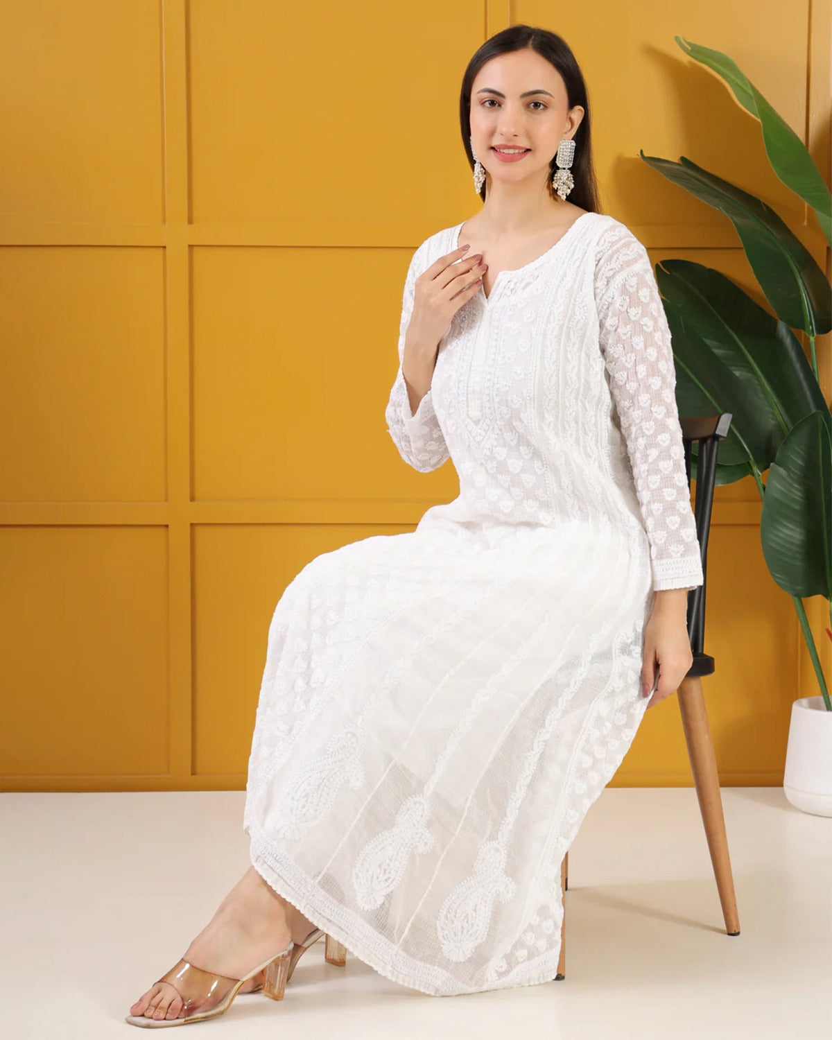 Chandrika Kota Cotton White Anarkali