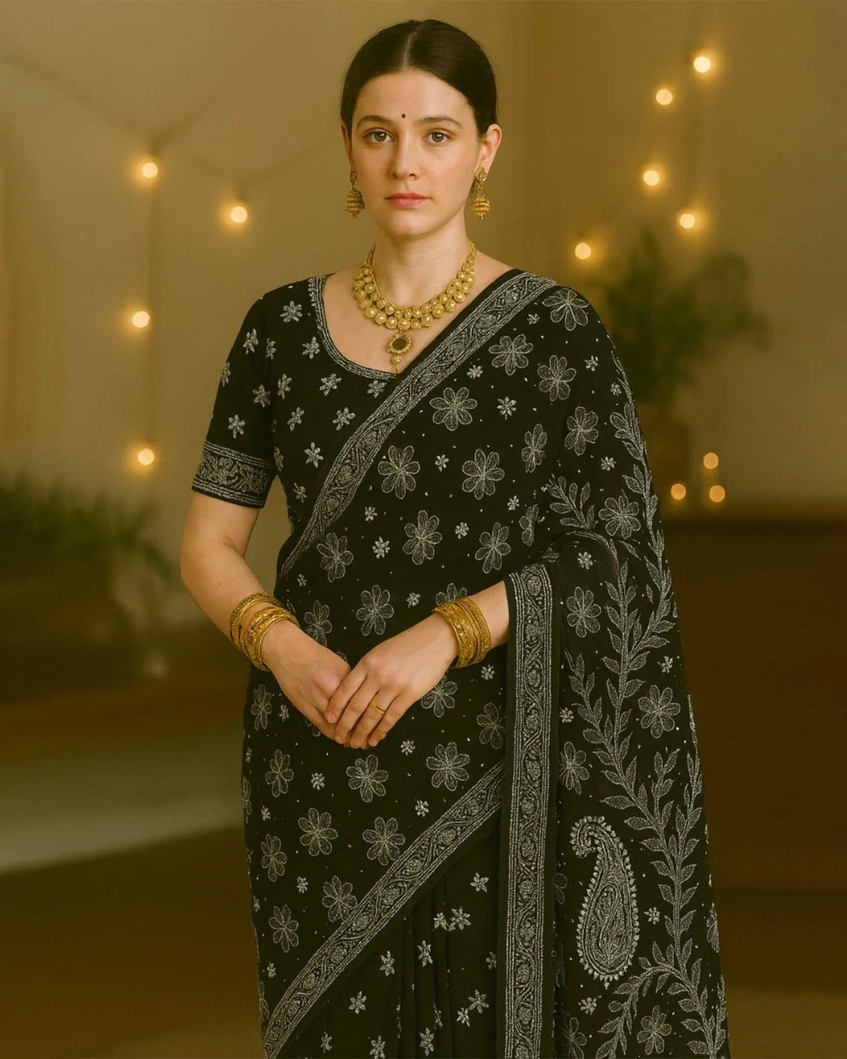 Misri Chikankari Georgette Mukaish Saree