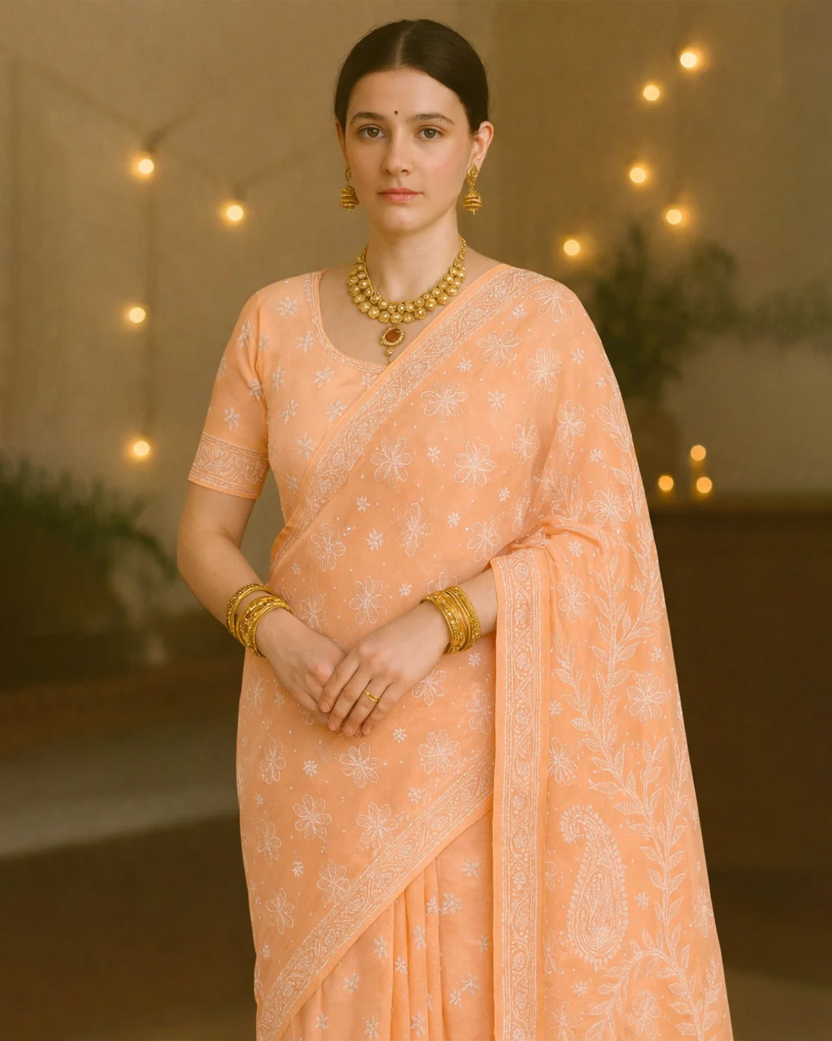 Misri Chikankari Georgette Mukaish Saree