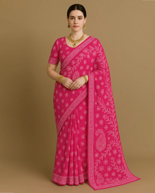 Misri Chikankari Georgette Mukaish Saree