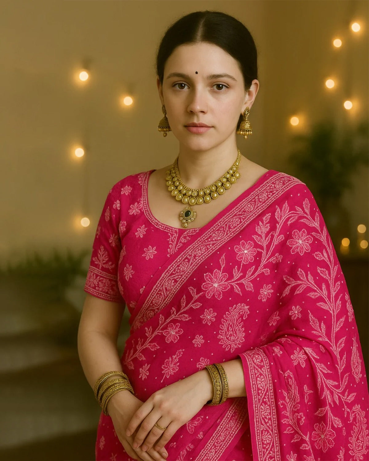 Misri Chikankari Georgette Mukaish Saree