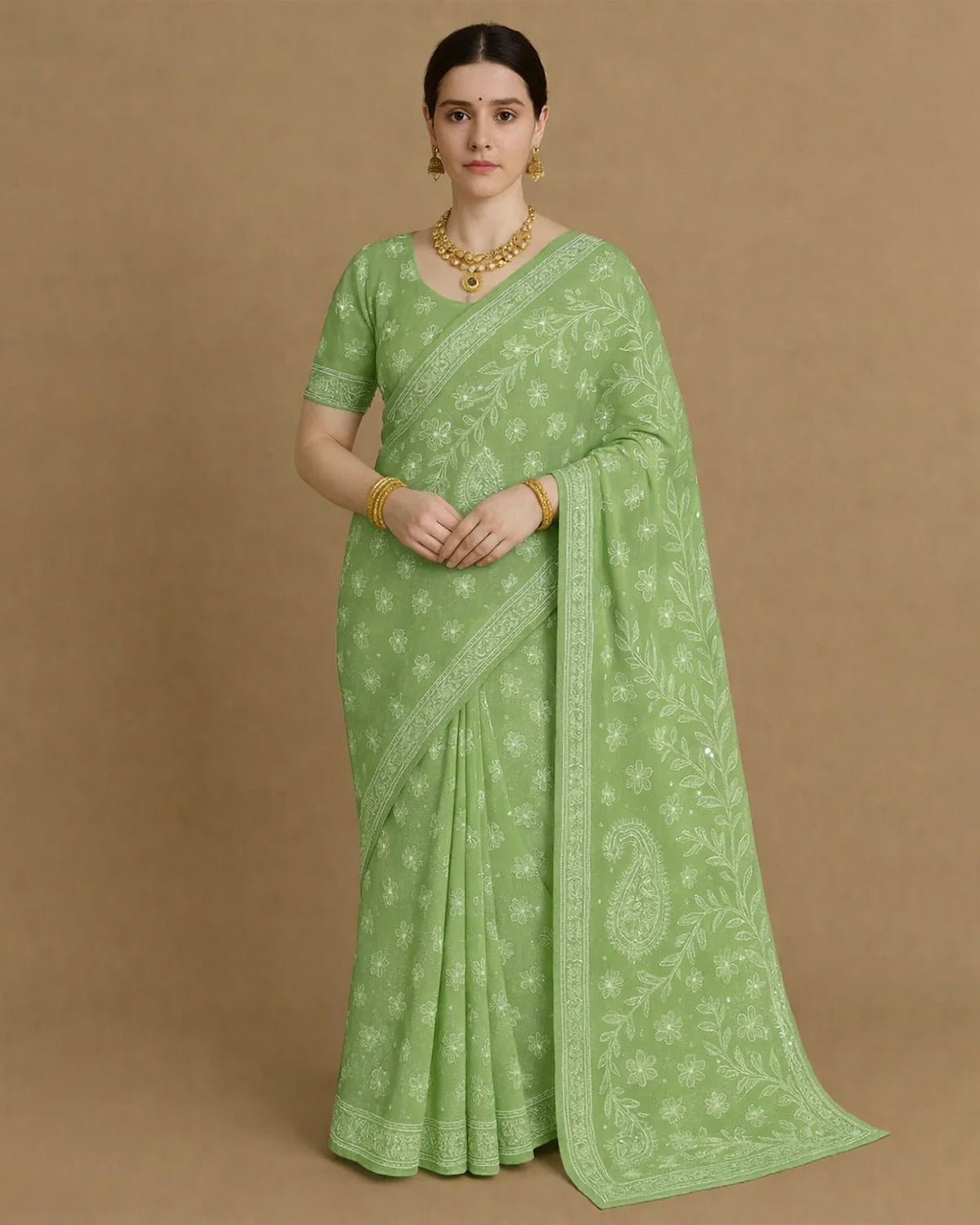 Misri Chikankari Georgette Mukaish Saree
