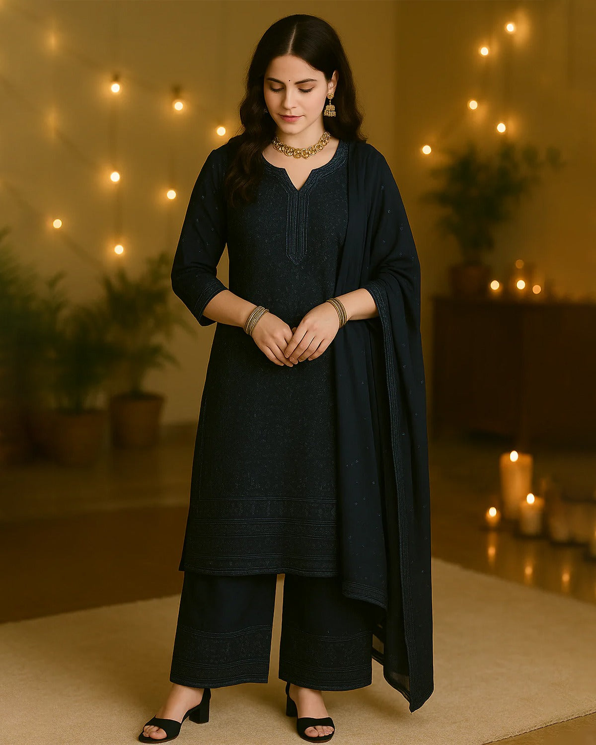 Rivaaz Viscose Chikankari Suit Set