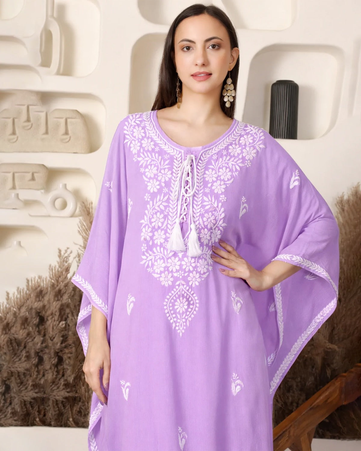 Chikankari Lavender Rayon Kaftan