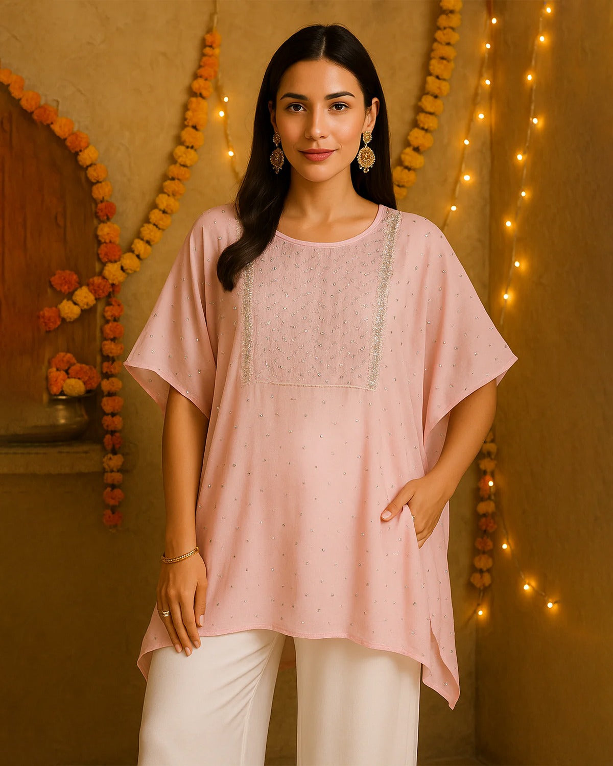 Gulzaar Pink Chikankari Kaftan