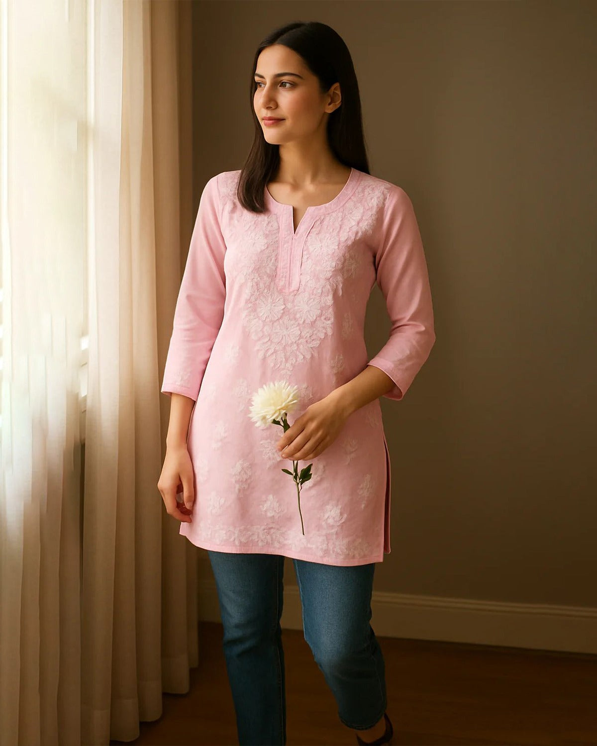 Chikankari Modal Kurta - Ghaaspatti work