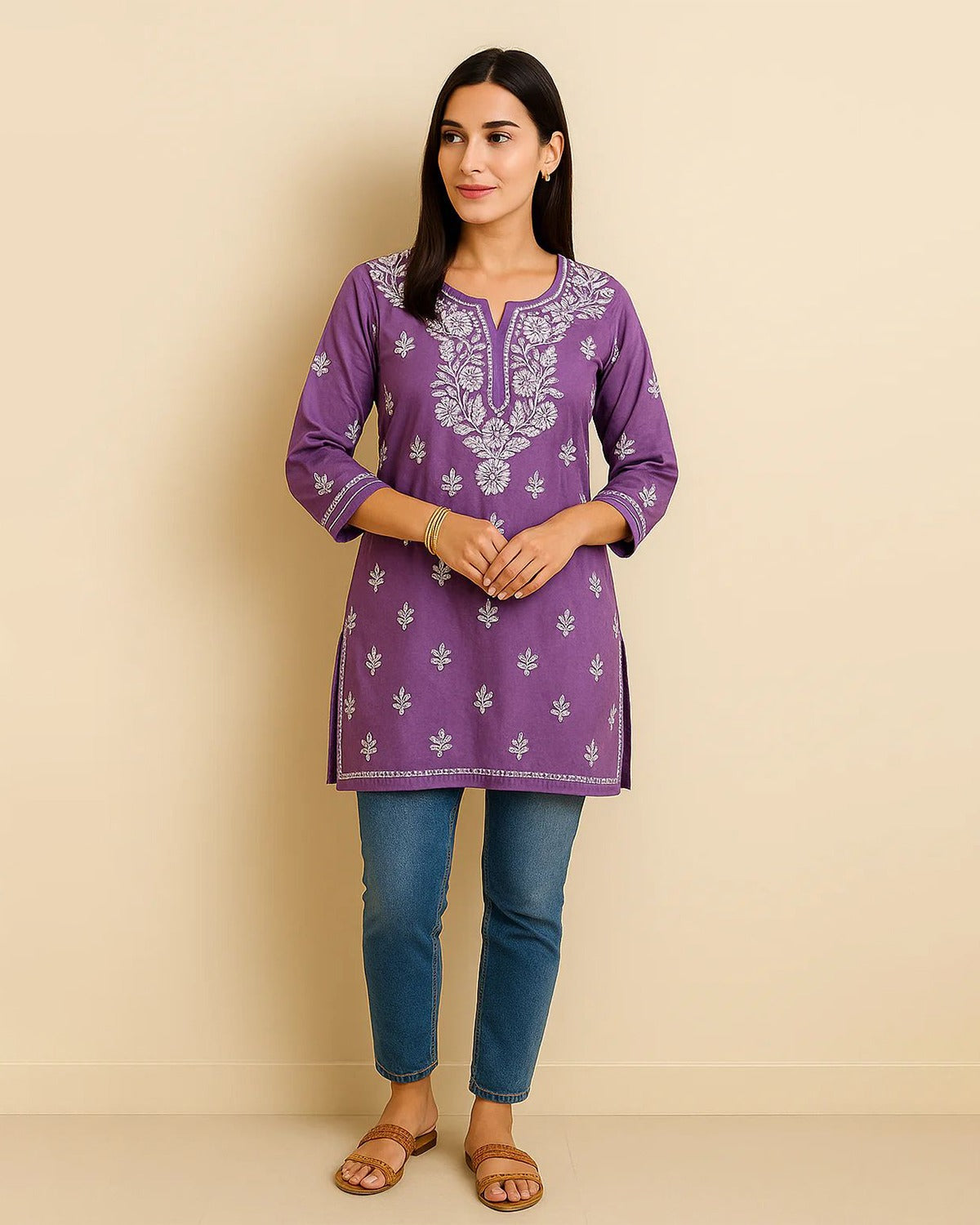 Chikankari Modal Kurta - Ghaaspatti work