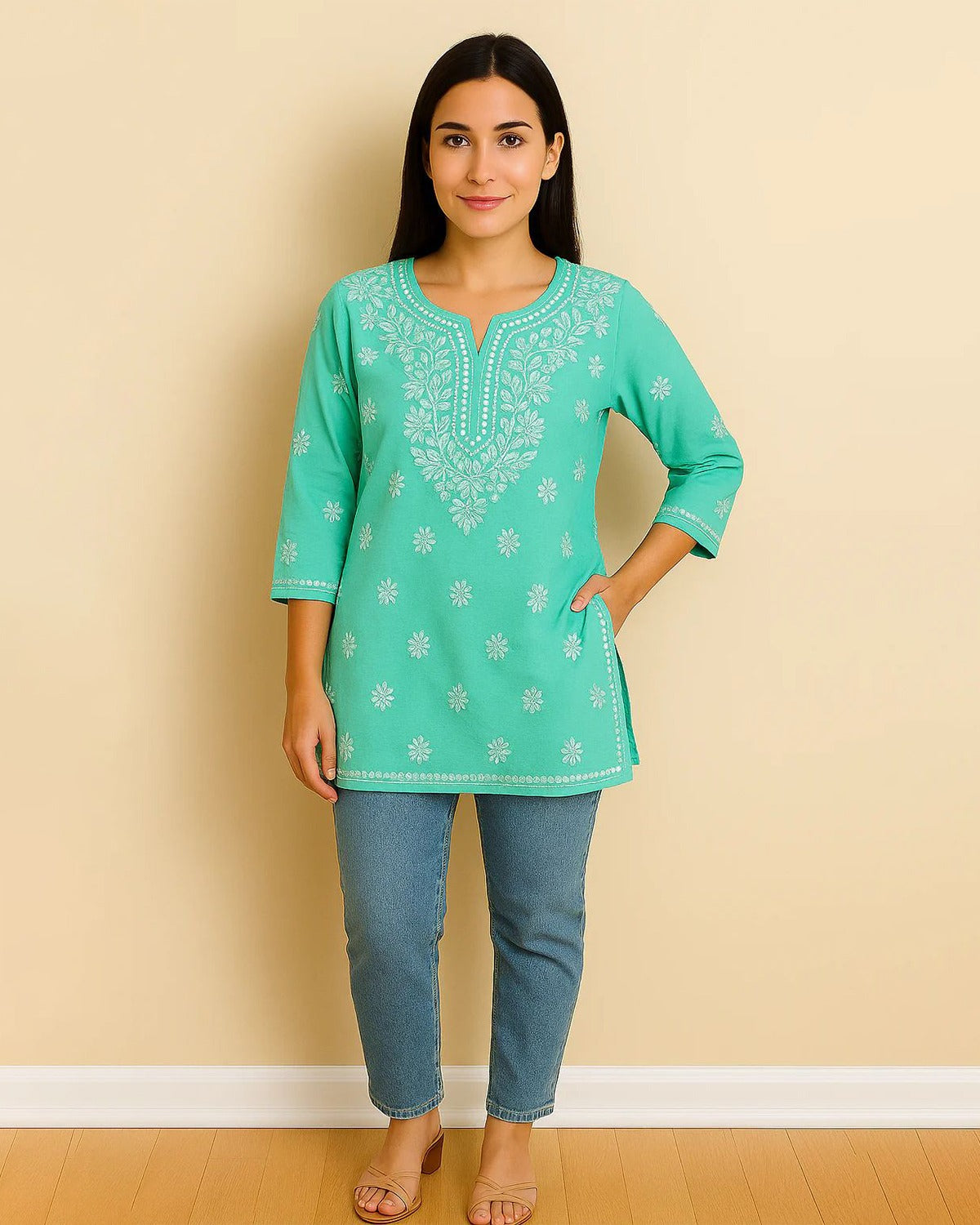 Chikankari Modal Kurta - Ghaaspatti work