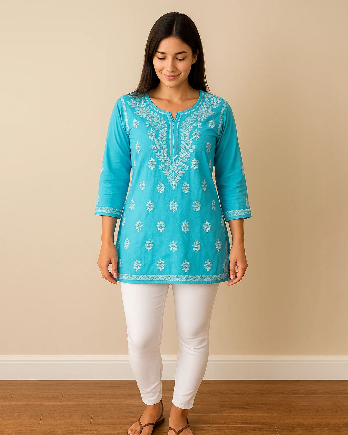 Chikankari Modal Kurta - Ghaaspatti work