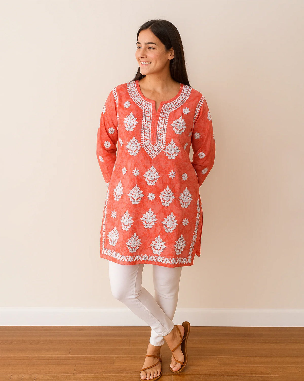 Chikankari Printed Cotton Kurta- Ghaaspatti work