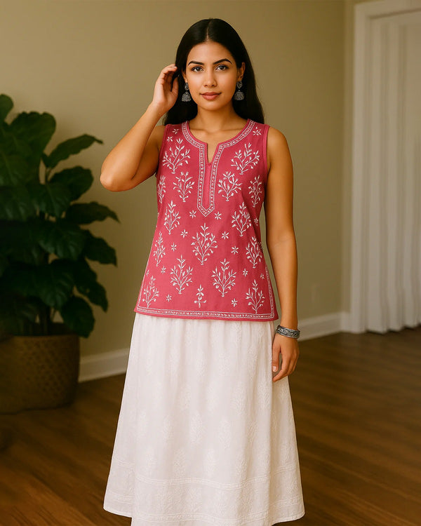 Chikankari Sleeveless Georgette Top