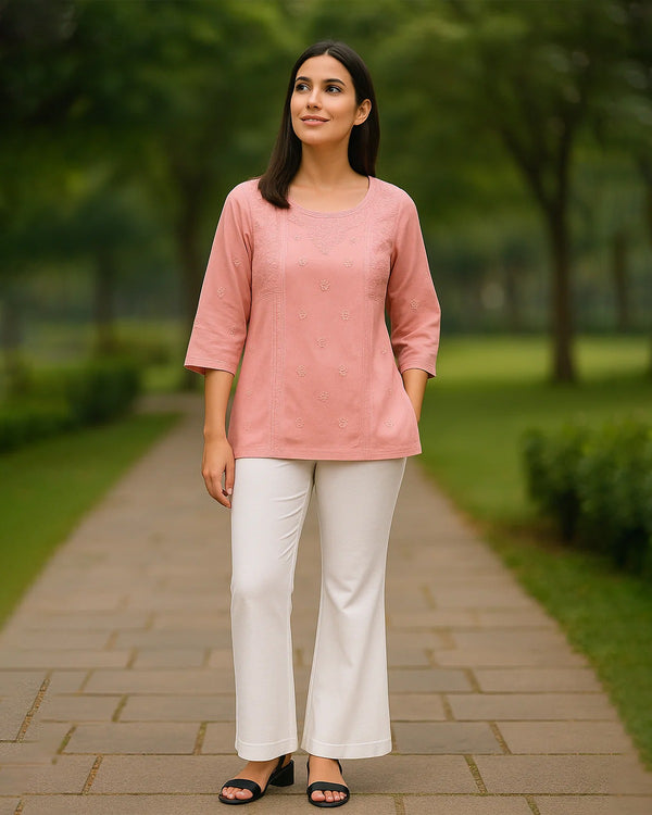 Blush Breeze Chikankari Muslin Top