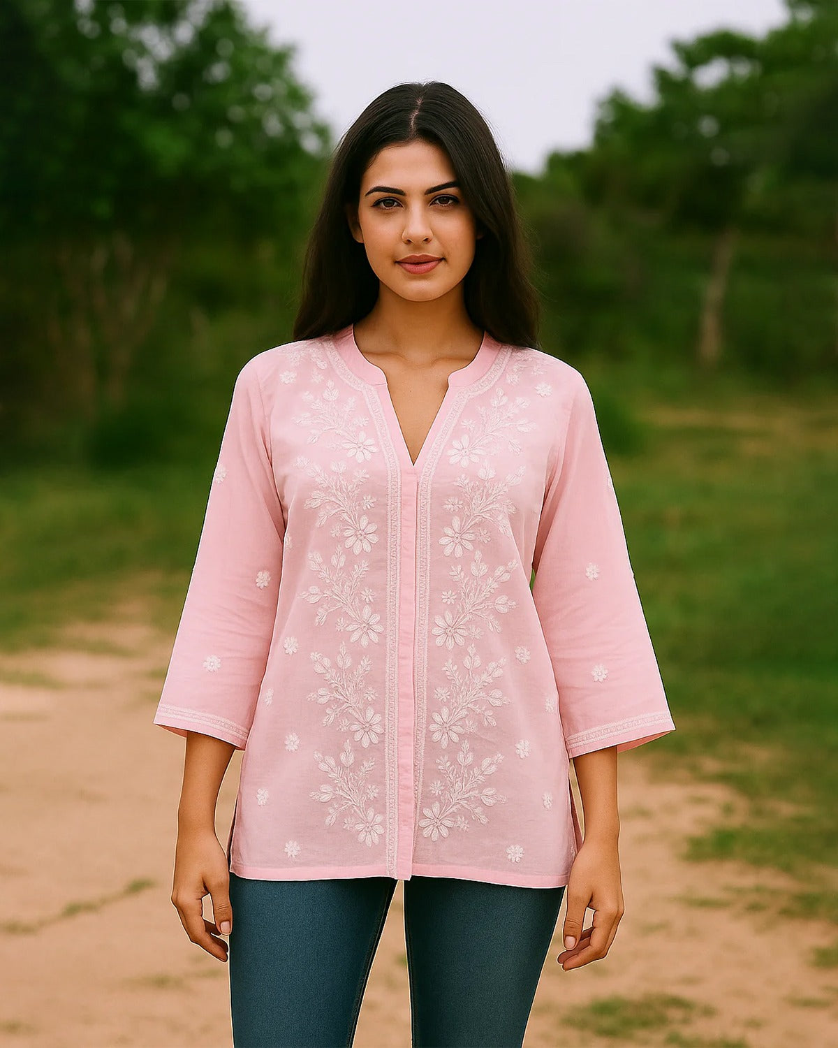 Chikankari Cotton Mandarin Top