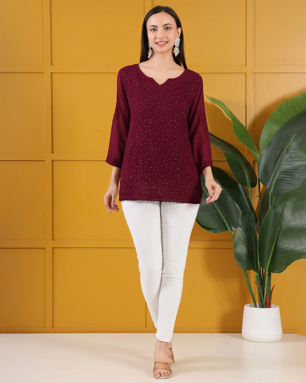 Mehza Chikankari Top