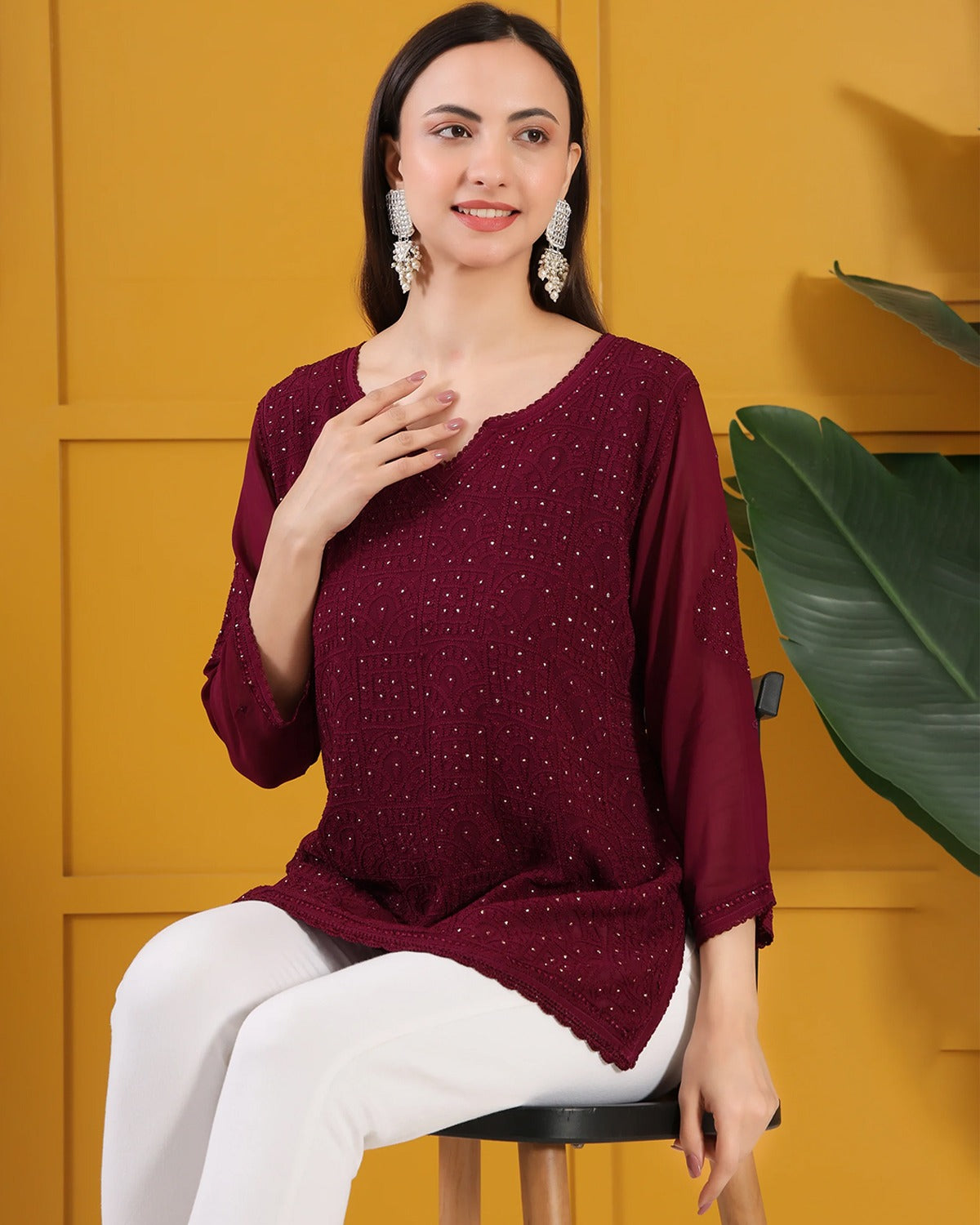 Mehza Chikankari Top